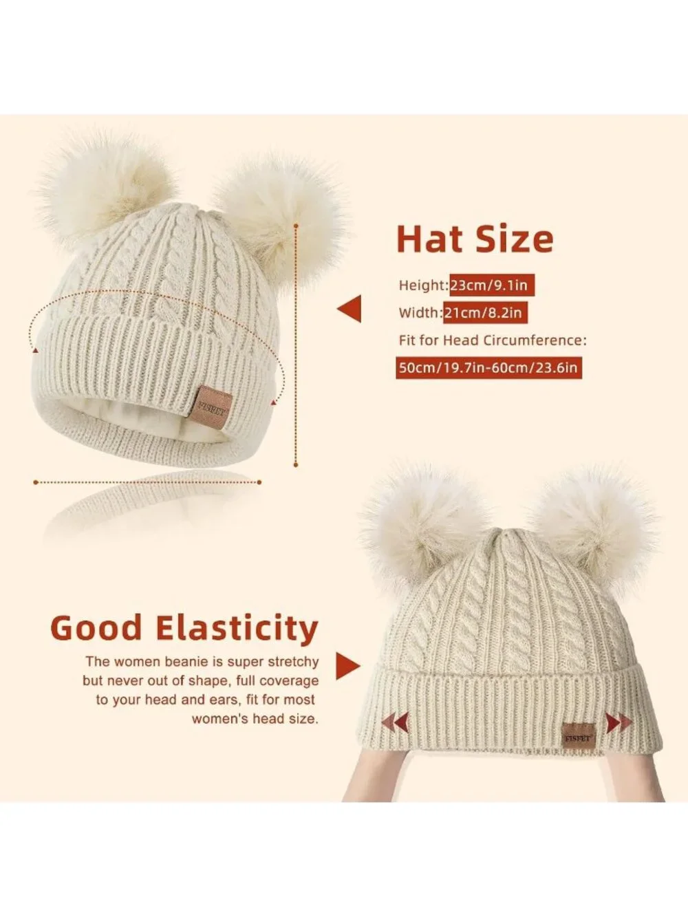 Women's Oatmeal Elastic Birthday Winter Hats Knit Fleece Cute Beanie Fashion Cap